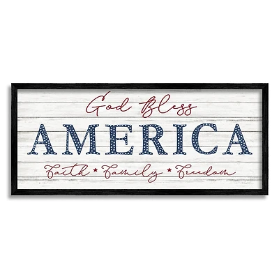 Stupell Industries God Bless America Faith Family Freedom Hanging Sign Framed Giclee Art