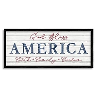 Stupell Industries God Bless America Faith Family Freedom Hanging Sign Framed Giclee Art