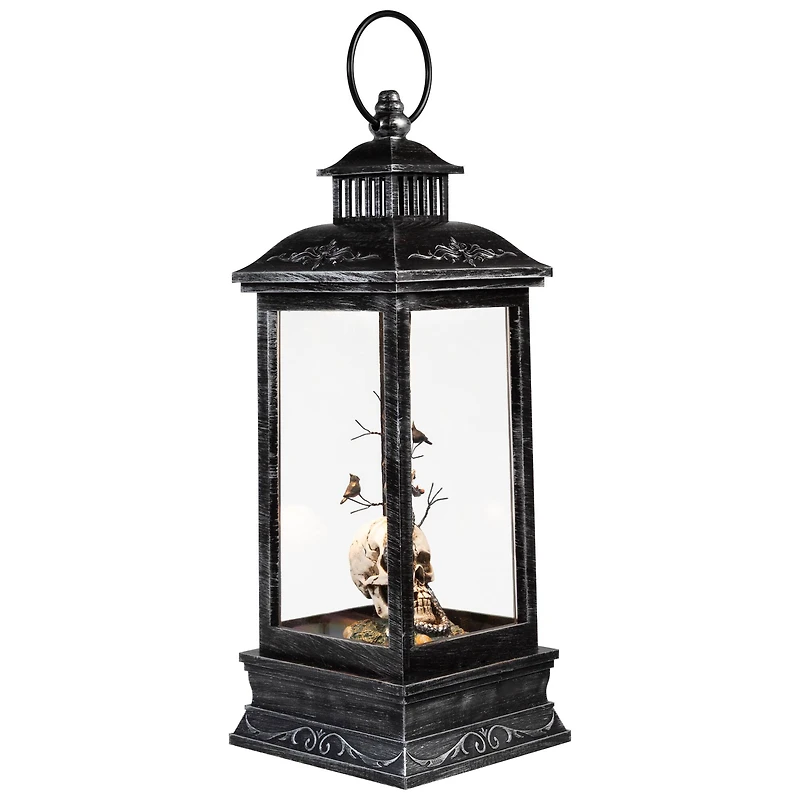 11" Black LED Lighted Halloween Lantern With Skull Head