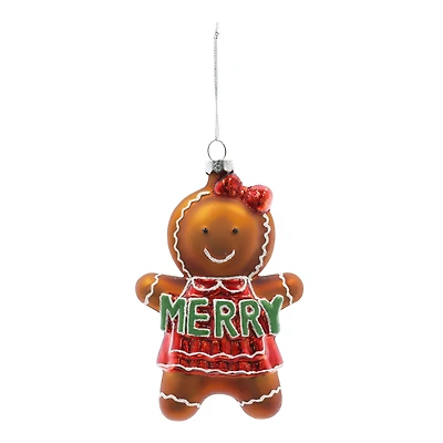 5.25" Merry Gingerbread Woman Glass Ornament by Ashland®