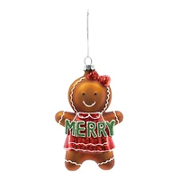5.25" Merry Gingerbread Woman Glass Ornament by Ashland®