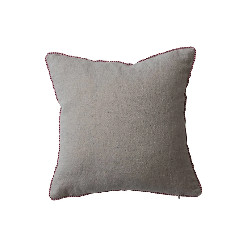 Hello Honey® 12" Hand-Embroidered Holly Cotton & Linen Throw Pillow with Blanket Stitch Edge