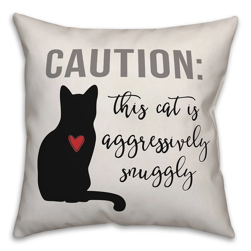 Caution Snuggly Cat Throw Pillow