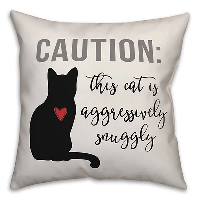 Caution Snuggly Cat Throw Pillow