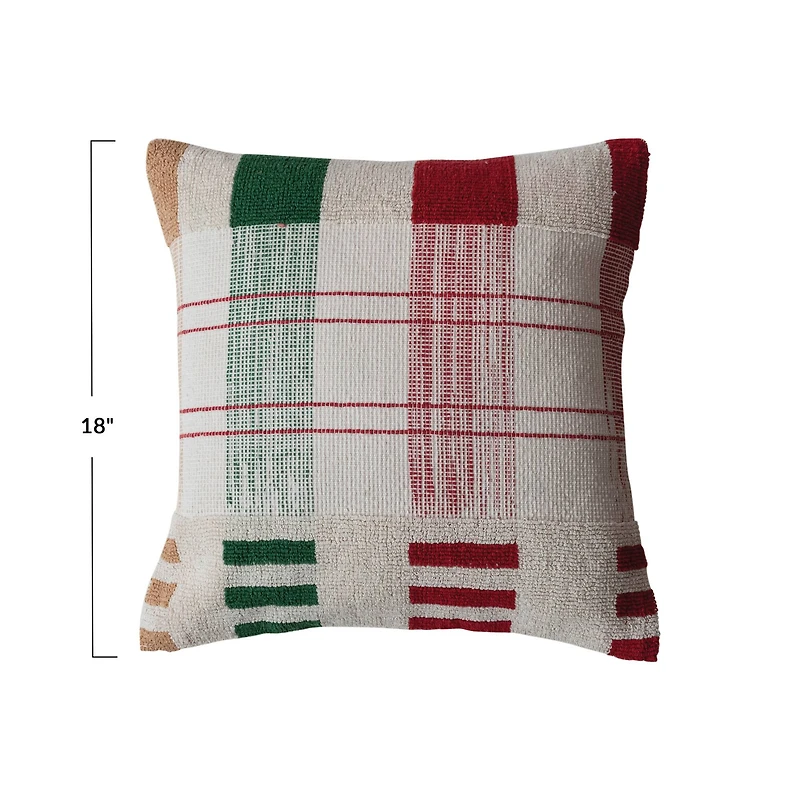 Hello Honey® 18" Red, Green & Gold Plaid Textured Woven Throw Pillow