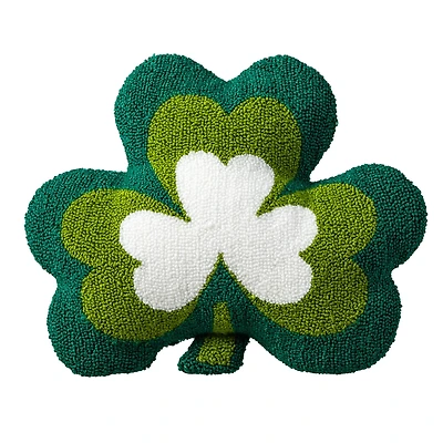 Glitzhome® 14" St. Patrick's Hooked Shamrock-Shaped Pillow