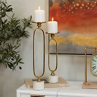 Gold Aluminum Modern Candle Holder Set, 15'' & 19''