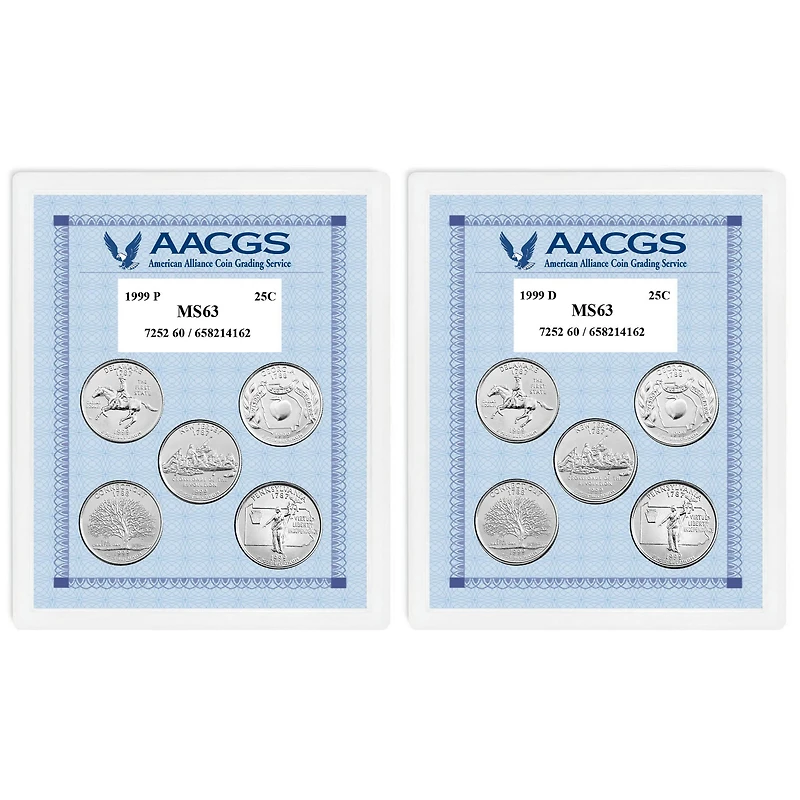 1999P & 1999D Statehood Quarters Graded MS63 Brilliant Uncirculated 