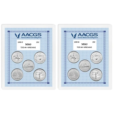 1999P & 1999D Statehood Quarters Graded MS63 Brilliant Uncirculated 