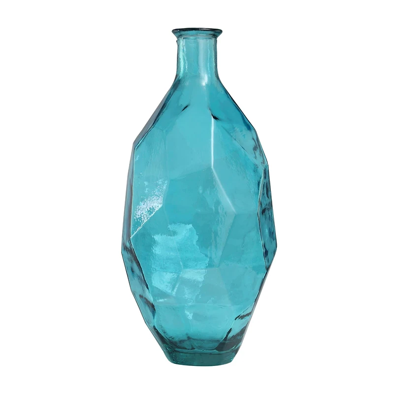 24" Teal Recycled Glass Tall Spanish Bottleneck Vase