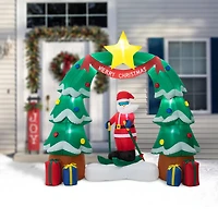 Glitzhome® 7ft. LED Lighted Inflatable Santa Skiing under Tree Arch Décor