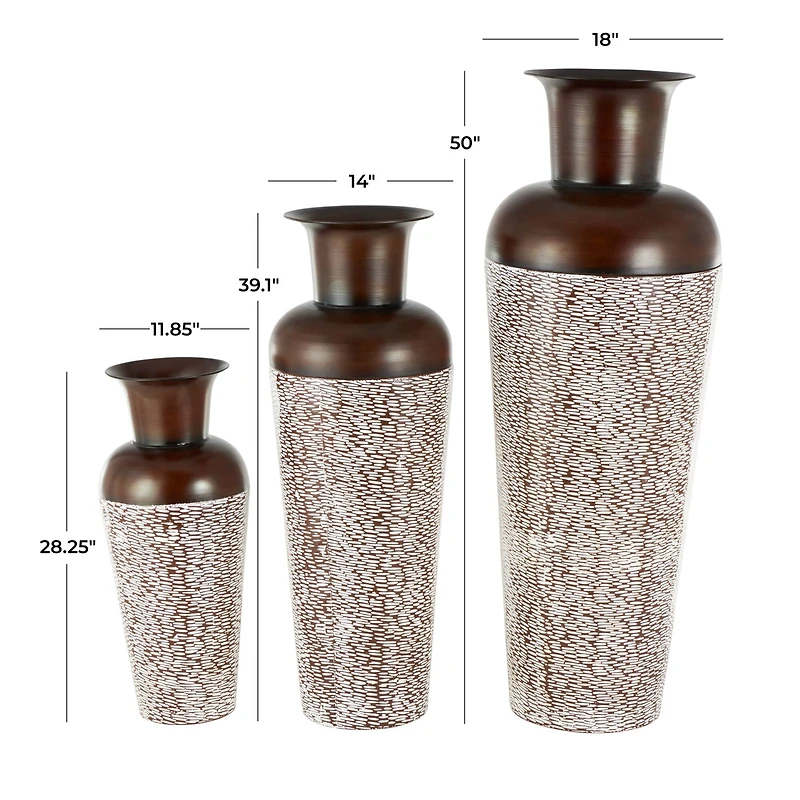 White & Brown Spotted Tapered Floor Metal Vase Set