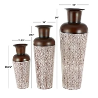 White & Brown Spotted Tapered Floor Metal Vase Set