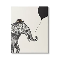 Stupell Industries Elephant with Derby Hat Holding Black Balloon Canvas Wall Art