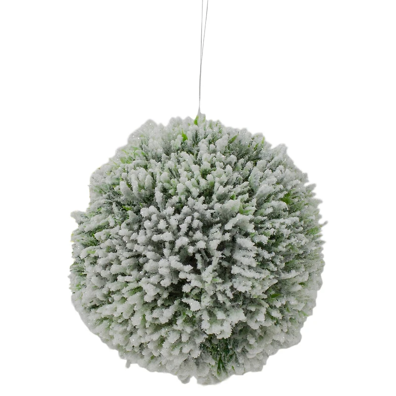 6" White And Green Frosted Pine Round Ornament