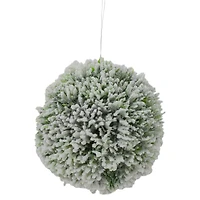 6" White And Green Frosted Pine Round Ornament