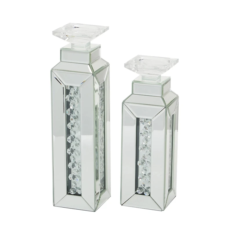 Silver Wood Glam Candle Holder Set