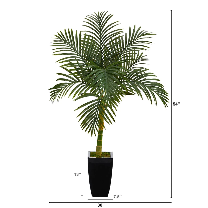 4.5ft. Golden Cane Palm Tree in Black Metal Planter