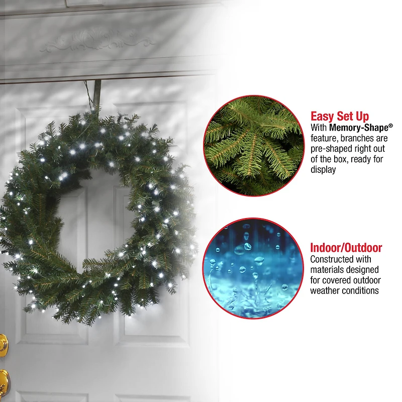 30" Cool White LED Memory-Shape® Norwood Fir Wreath