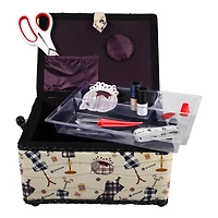 SINGER® Large Classic Sewing Print Sewing Basket with Sewing Scissors & Notions