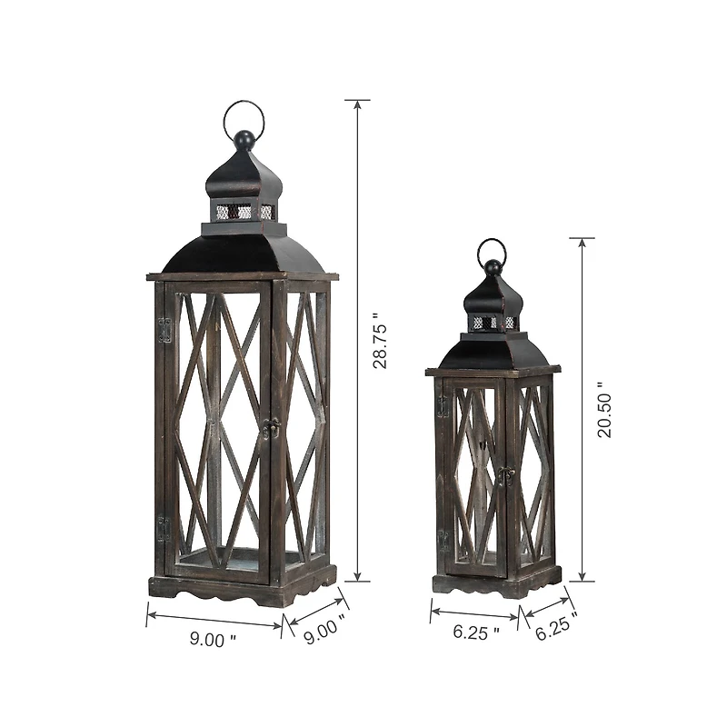 Modern Farmhouse Wooden Lantern Set, 28.5" & 20.5"