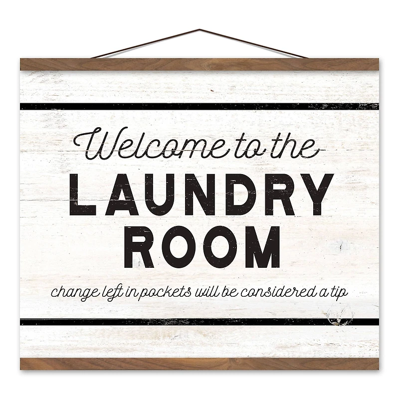 Welcome Laundry Room 20" x 16" Teak Hanging Canvas