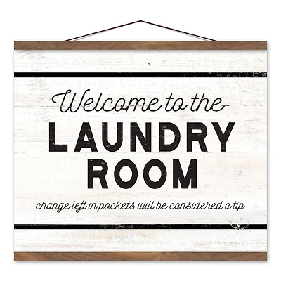 Welcome Laundry Room 20" x 16" Teak Hanging Canvas
