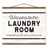Welcome Laundry Room 20" x 16" Teak Hanging Canvas