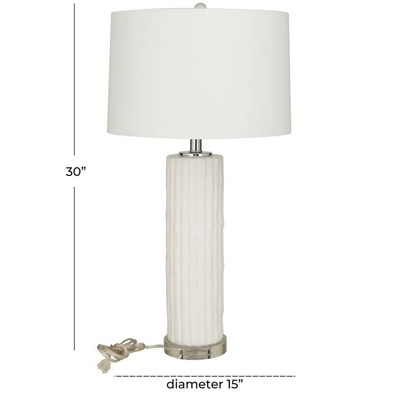 White Ceramic Fluted Base Table Lamp with Drum Shade 15" x 15" x 30"