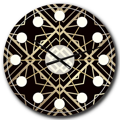 Designart Gold & Black Art Deco Pattern Mid-Century Modern Wall Clock