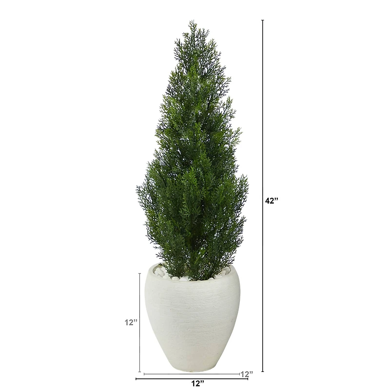 3.5ft. UV Resistant Mini Cedar Artificial Pine Tree in White Planter