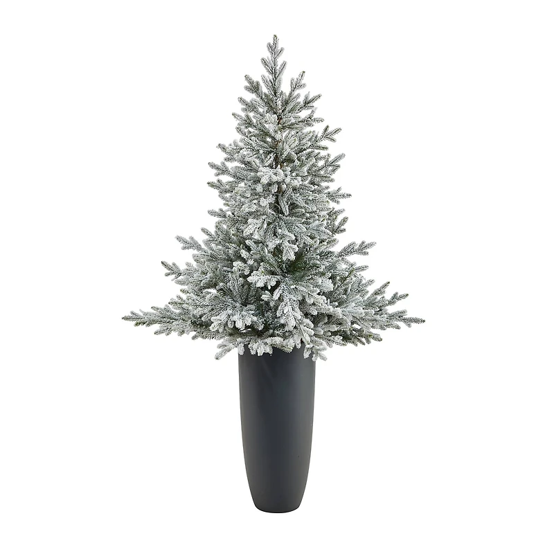 5ft. Pre-Lit Flocked Fraser Fir Artificial Christmas Tree in Gray Planter, Warm White Lights