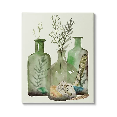 Stupell Industries Fern Plants Nautical Seashells Green Jug Still Life Canvas Wall Art