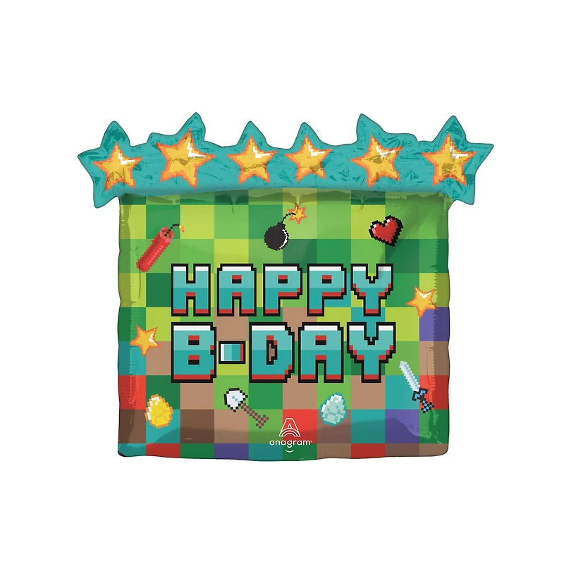SuperShape® 25" Happy B-Day Pixel Foil Balloon