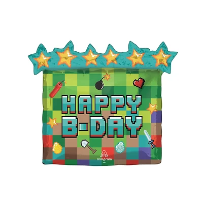 SuperShape® 25" Happy B-Day Pixel Foil Balloon