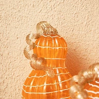 Glitzhome® Orange and White Lines Glass Pumpkin & Gourd Set