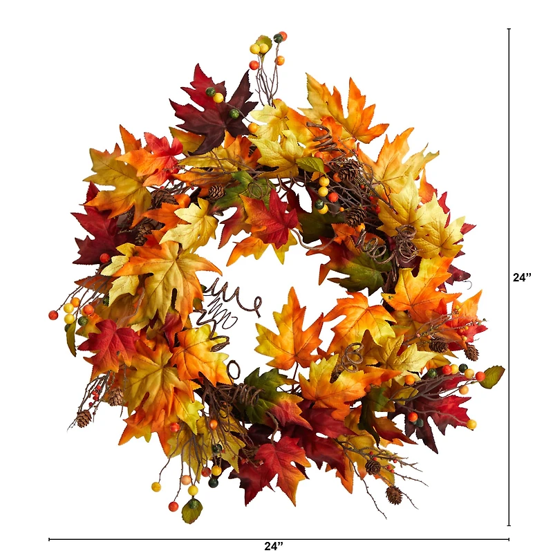 24" Autumn Maple Leaf & Berries Fall Wreath
