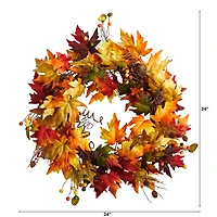 24" Autumn Maple Leaf & Berries Fall Wreath