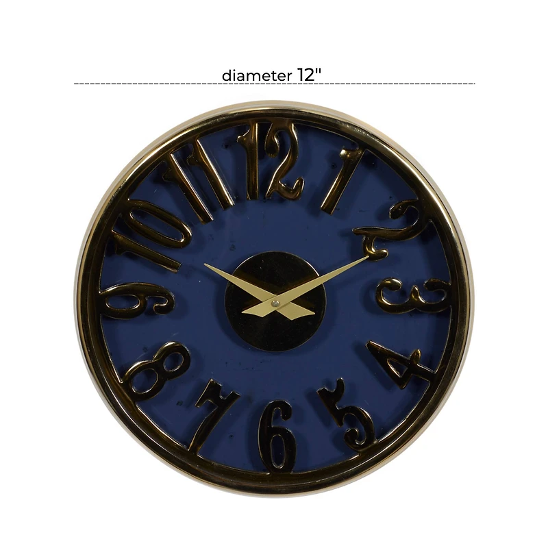 Blue Aluminum Coastal Wall Clock, 12" x 12" x 4"