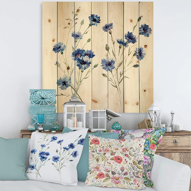 Designart - Blue Cornflowers With Green Leaves III