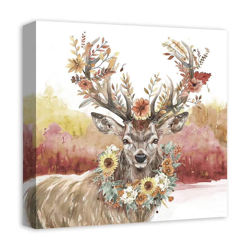 Ornate Autumn Deer 16" x 16" Canvas Wall Art