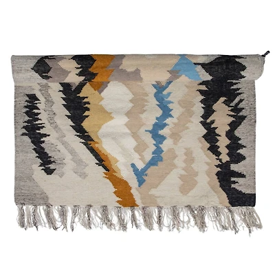Hello Honey® 4ft. x 6ft. Multicolor Woven Wool & Cotton Blend Kilim Rug with Fringe
