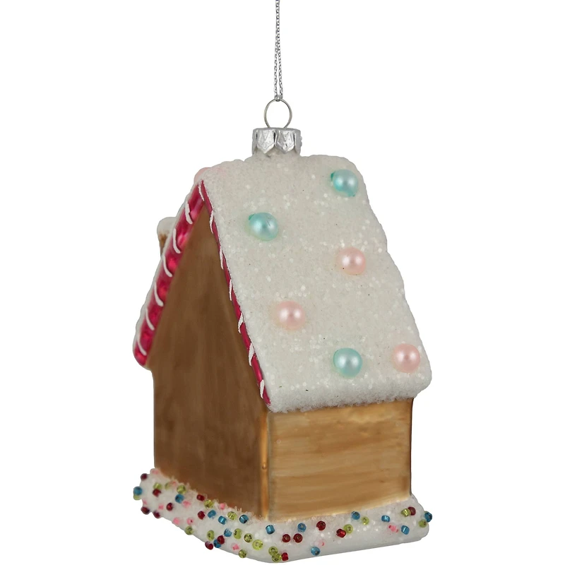 4.5" Glittered Gingerbread House Glass Christmas Ornament