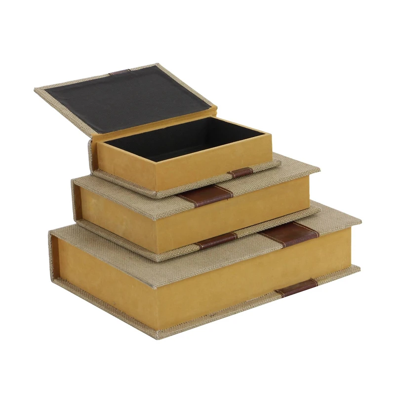 Beige & Brown Traditional Rectangular Wooden Book Set