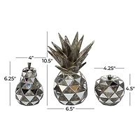 Set of 3 Silver Polystone Contemporary Fruit Sculpture, 4.5", 6.25", 10.5"