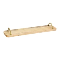 Hello Honey® 23" Natural & Gold Boho Rectangle Mango Wood Tray with Metal Handles