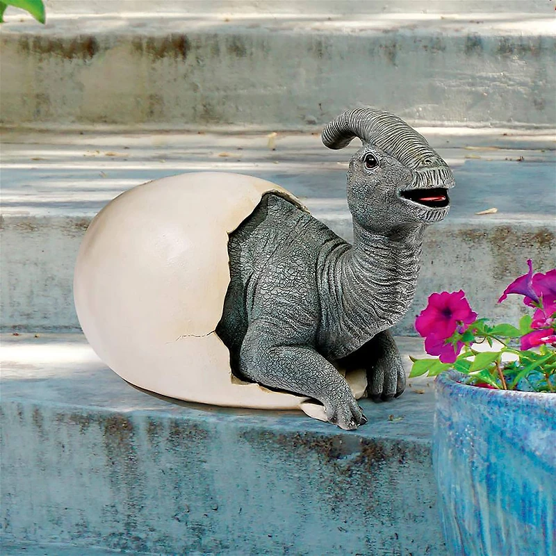 Design Toscano 13" Prehistoric Parasaurolophus Dinosaur Egg Hatchling Garden Statue