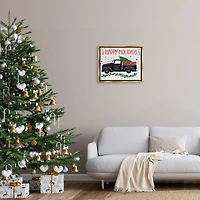 Stupell Industries Happy Holidays Christmas Tree Truck Framed Floater Canvas Wall Art