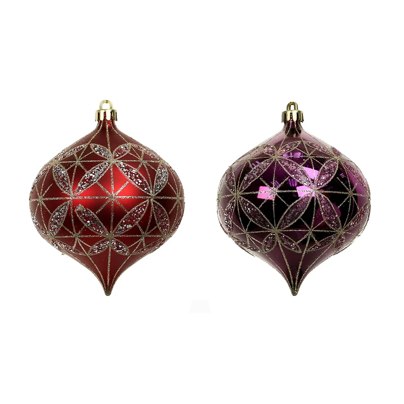 4 Pack 4.7" Purple & Red Glittered Geometric Shatterproof Onion Ornaments by Ashland®