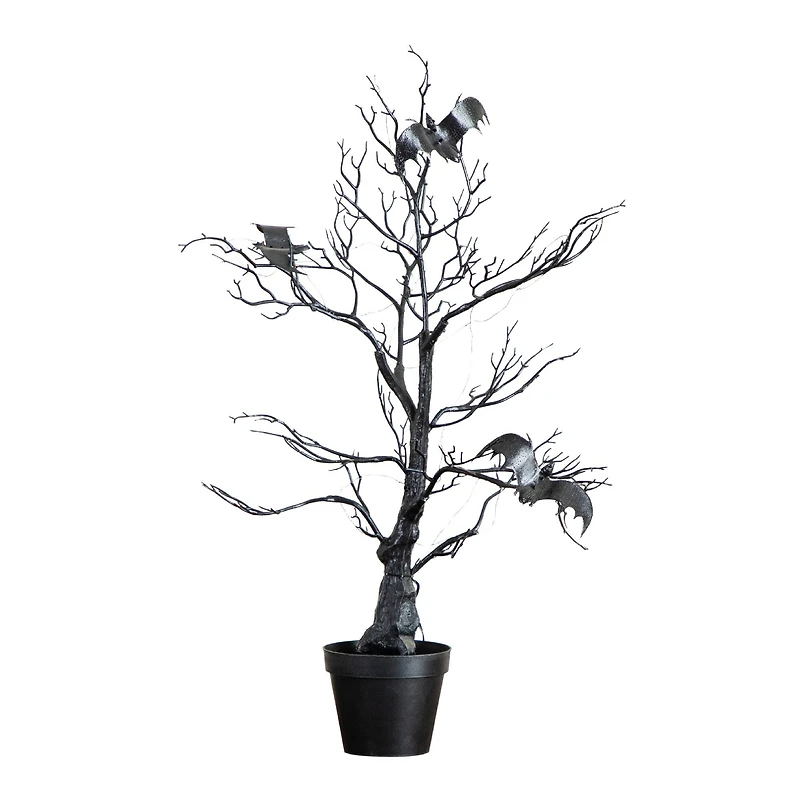 2ft. Pre-Lit Artificial Halloween Black Spooky Twig Tree with Bats and 40 Orange & Purple LED Lights